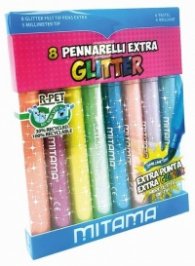 Флумастери с брокат MITAMA Jumbo Extra Glitter връх 5 мм, 8 интензивни цвята, PVC опаковка