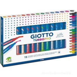 GIOTTO Turbo Pro Акварелни маркери двувърхи, на водна основа, четка и скосен връх 15 цв.