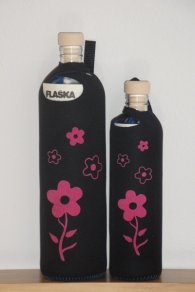 Бутилка FLASKA Neo Design 0.500L:Черен- розови цветя