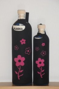 Бутилка FLASKA Neo Design 0.500L:Черен- розови цветя