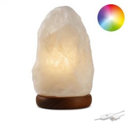 USB лампа от хималайска сол с променящи се цветове - 1,7 кг с дървена основа