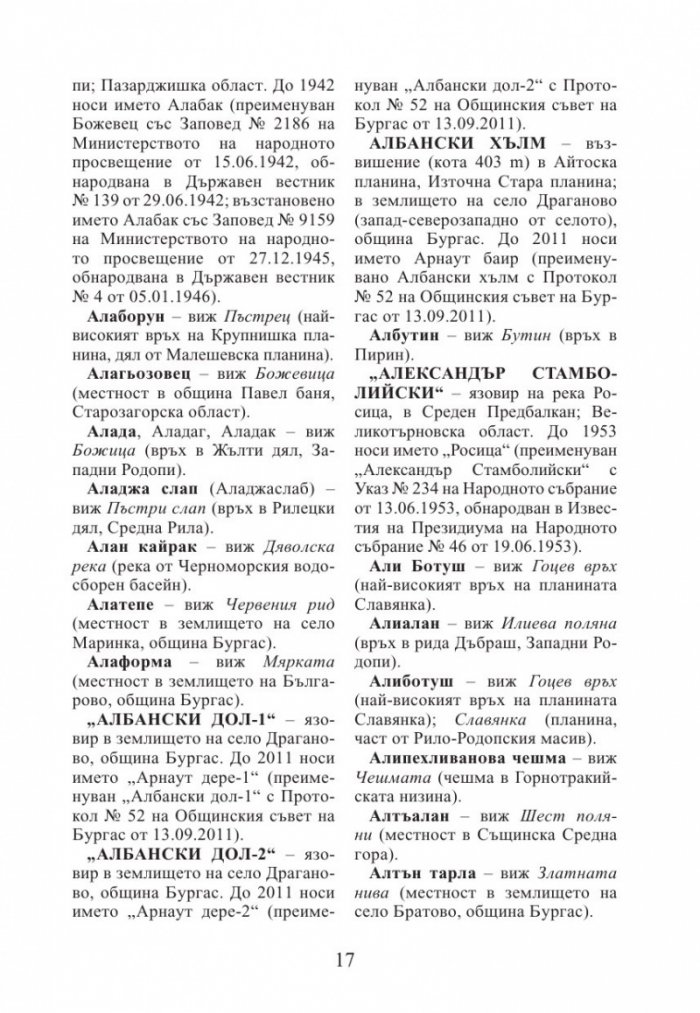 Промени в наименованията на физикогеографски обекти в България 1878–2014 г.